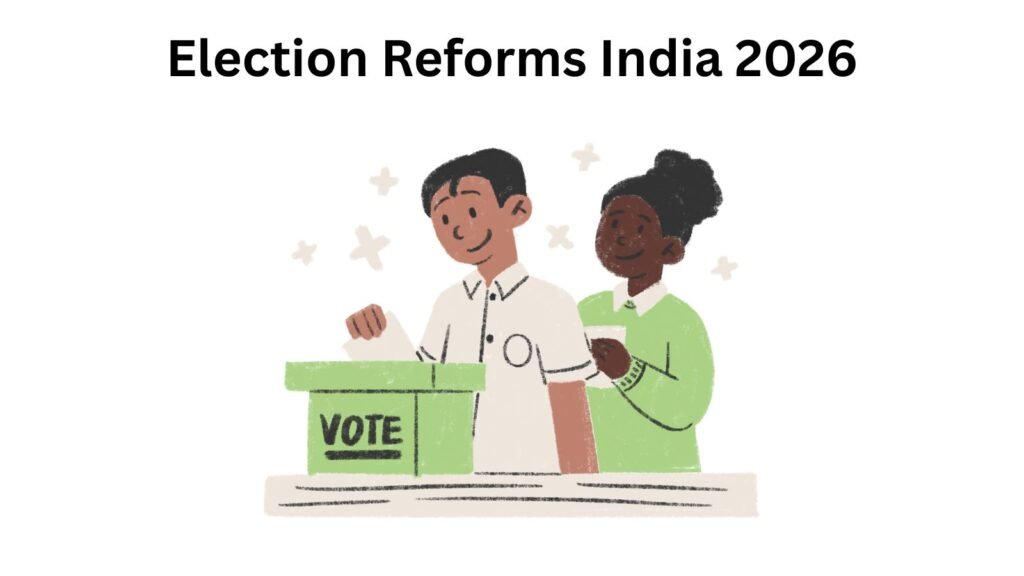 Indian election reforms 2026: People voting, with text "Election Reforms India 2026