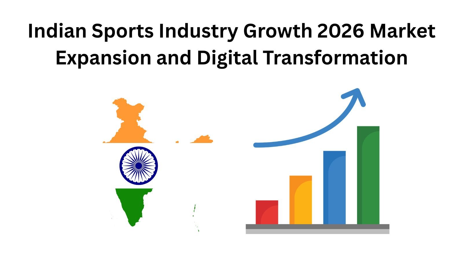 Indian sports industry growth chart with India map and upward trend arrow.